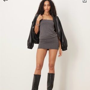 Gray Strapless Mini Dress with rhinestones NWT